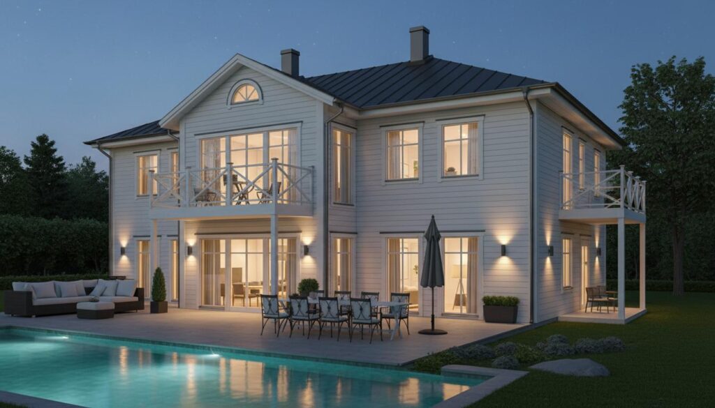 Vitt hus med pool