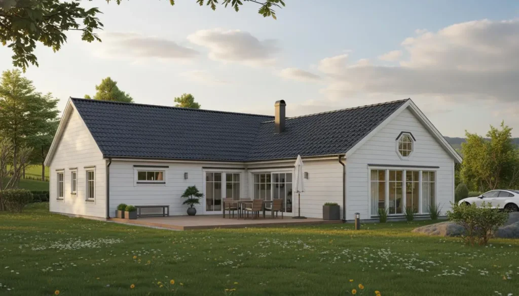 Vitt hus med svart hus